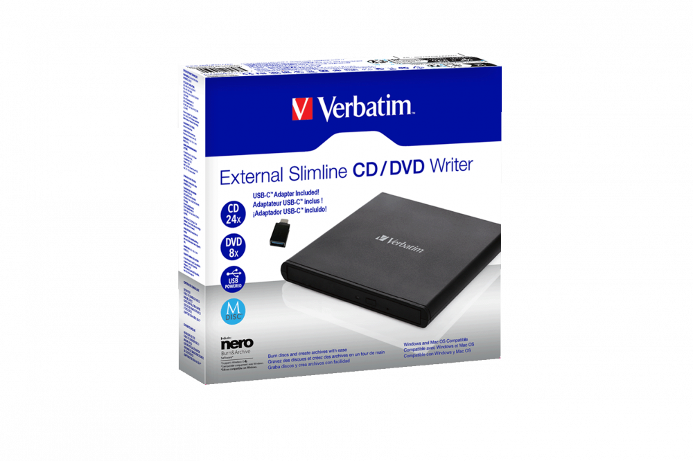Externe slimline CD/DVD-brander van Verbatim