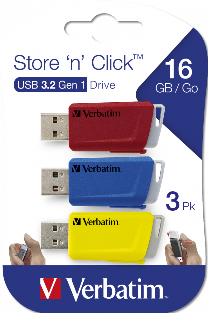 Store 'n' Click USB stick 3 x 16 GB Red / Blue / Yellow