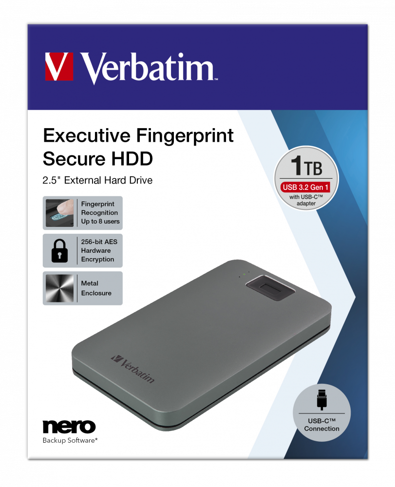 Executive Fingerprint Secure Draagbare USB-C harde schijf 1 TB