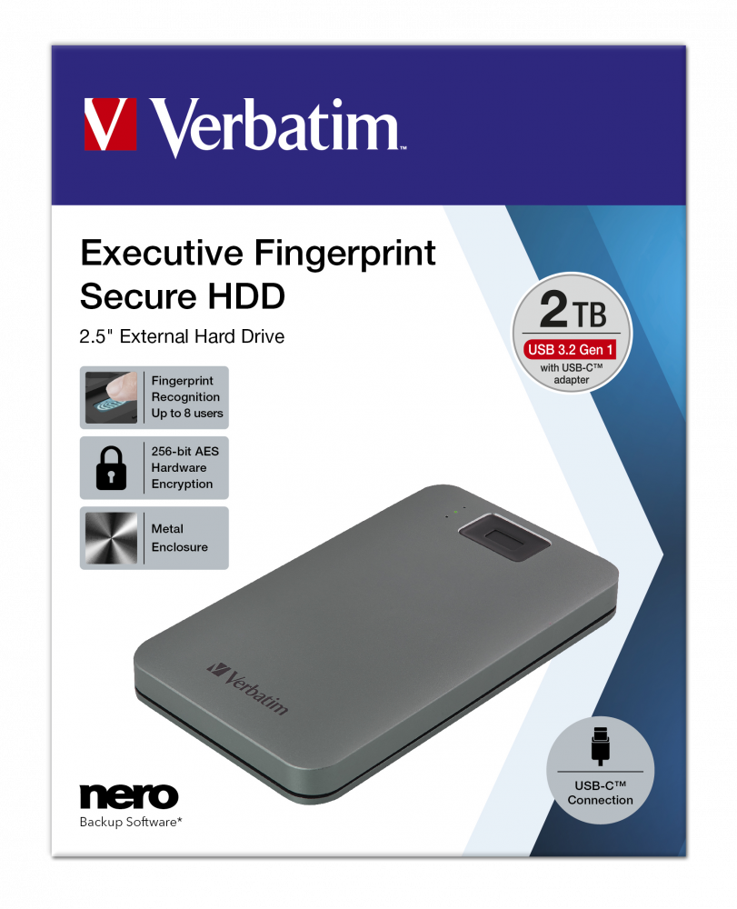 Executive Fingerprint Secure Draagbare USB-C harde schijf 2 TB