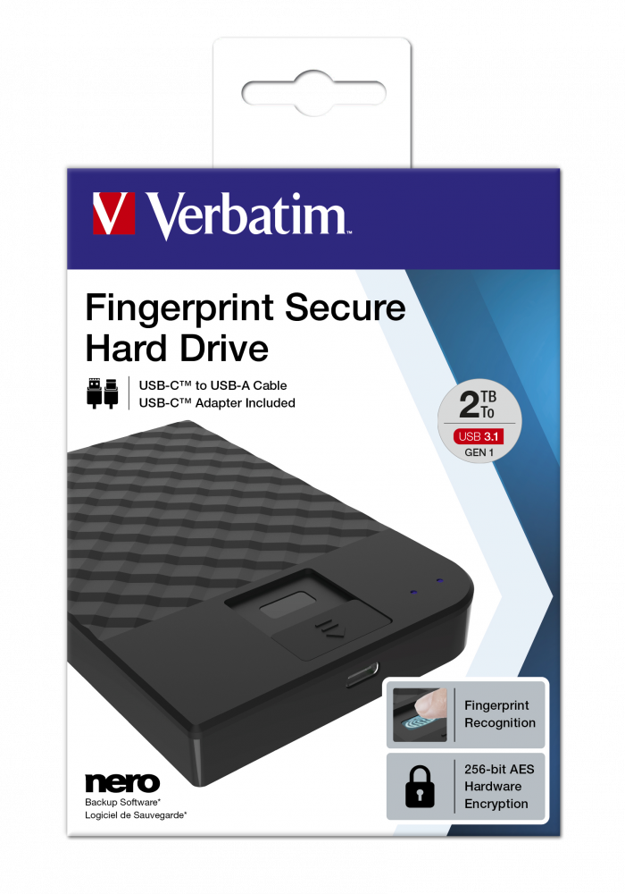 Fingerprint Secure Draagbare harde schijf 2 TB