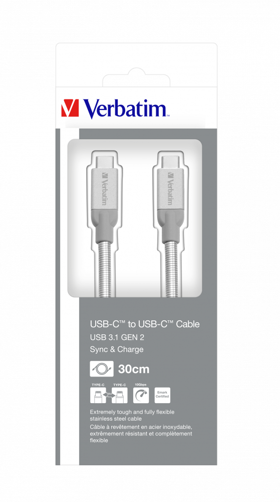 Roestvrij stalen sync- & oplaadkabel USB-C naar USB-C USB 3.1 gen 2 30 cm